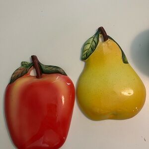 Vintage 1960’s Fruit-Themed Wall Decor Set - Red Apple and Yellow Pear